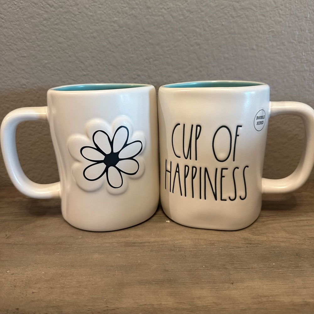 Rae Dunn Flower Double Sided Cup Of Happiness Mug - Picture 1 of 2